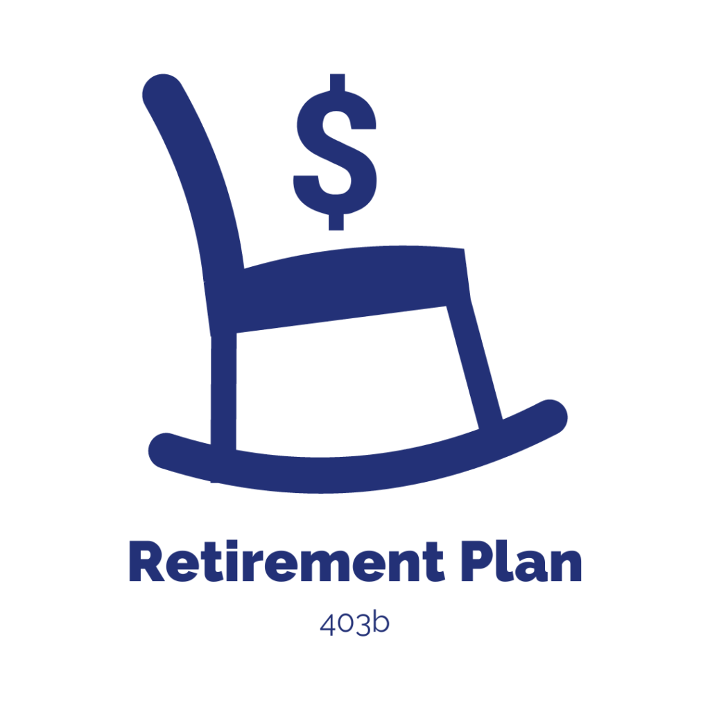 Rocking Chair with a dollar sign. 
Text Reads: Retirement Plan. 403b