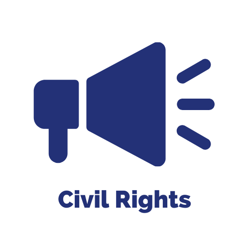 Text Reads: Civil Rights. Graphic of a Megaphone.