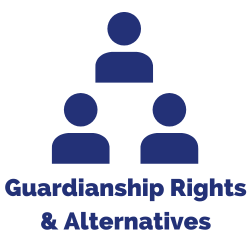Text reads: Guardianship rights & alternatives. Graphic of three stick figure heads.